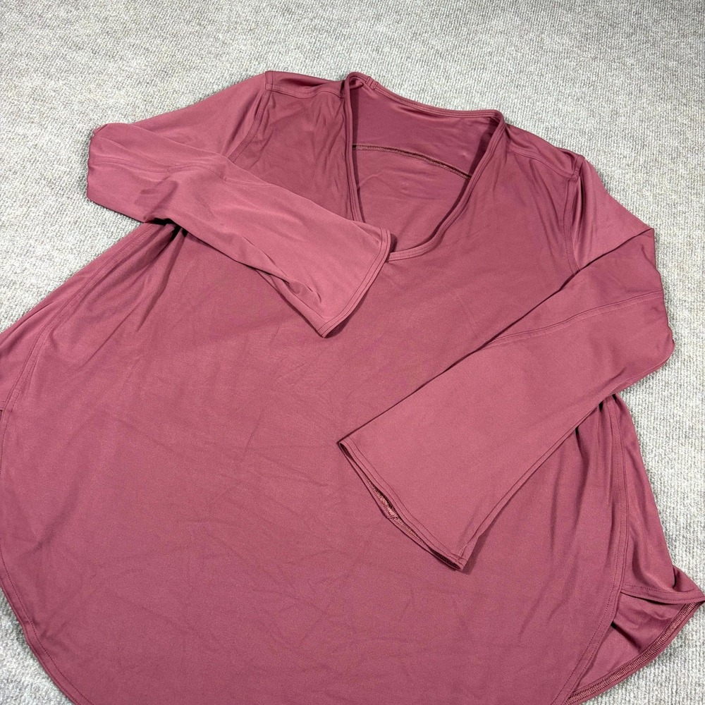 Lululemon Nulu Yoga Top Womens Burgundy Relaxed Fit V Side Slit Neck Workout